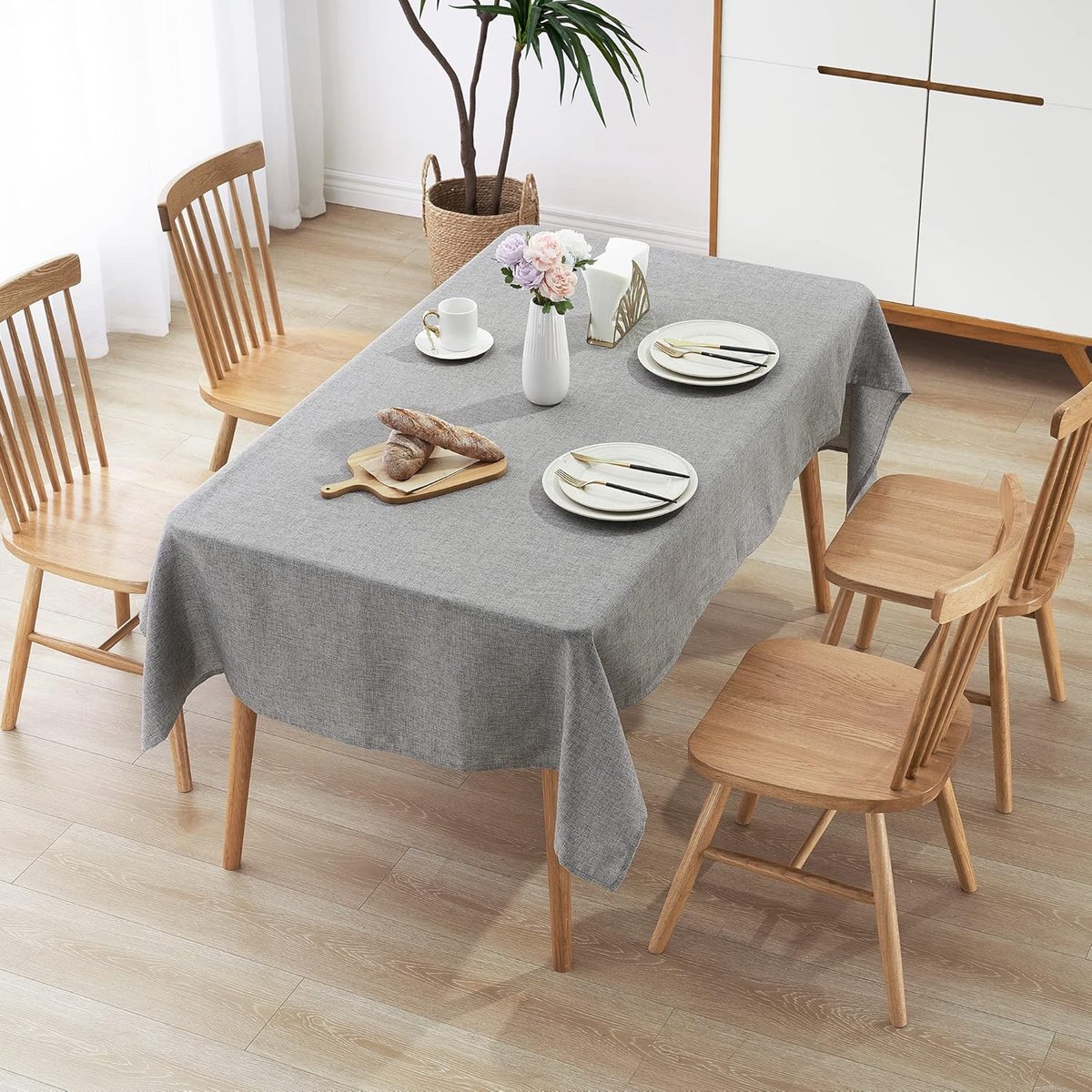 Tafelkleed Wterafstotend Linnenlook - Vlekbescherming, Wasbaar - Tuintafelkleed Buiten, Tafelkleed Eettafel - Donkergrijs - 110x140 cm