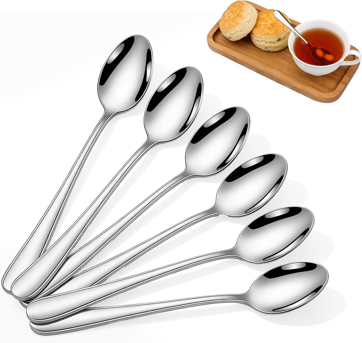 Set van 6 roestvrijstalen eetlepels 304-17 cm, robuust en veelzijdig voor culinaire bereiding, tafelservies en dagelijkse maaltijden