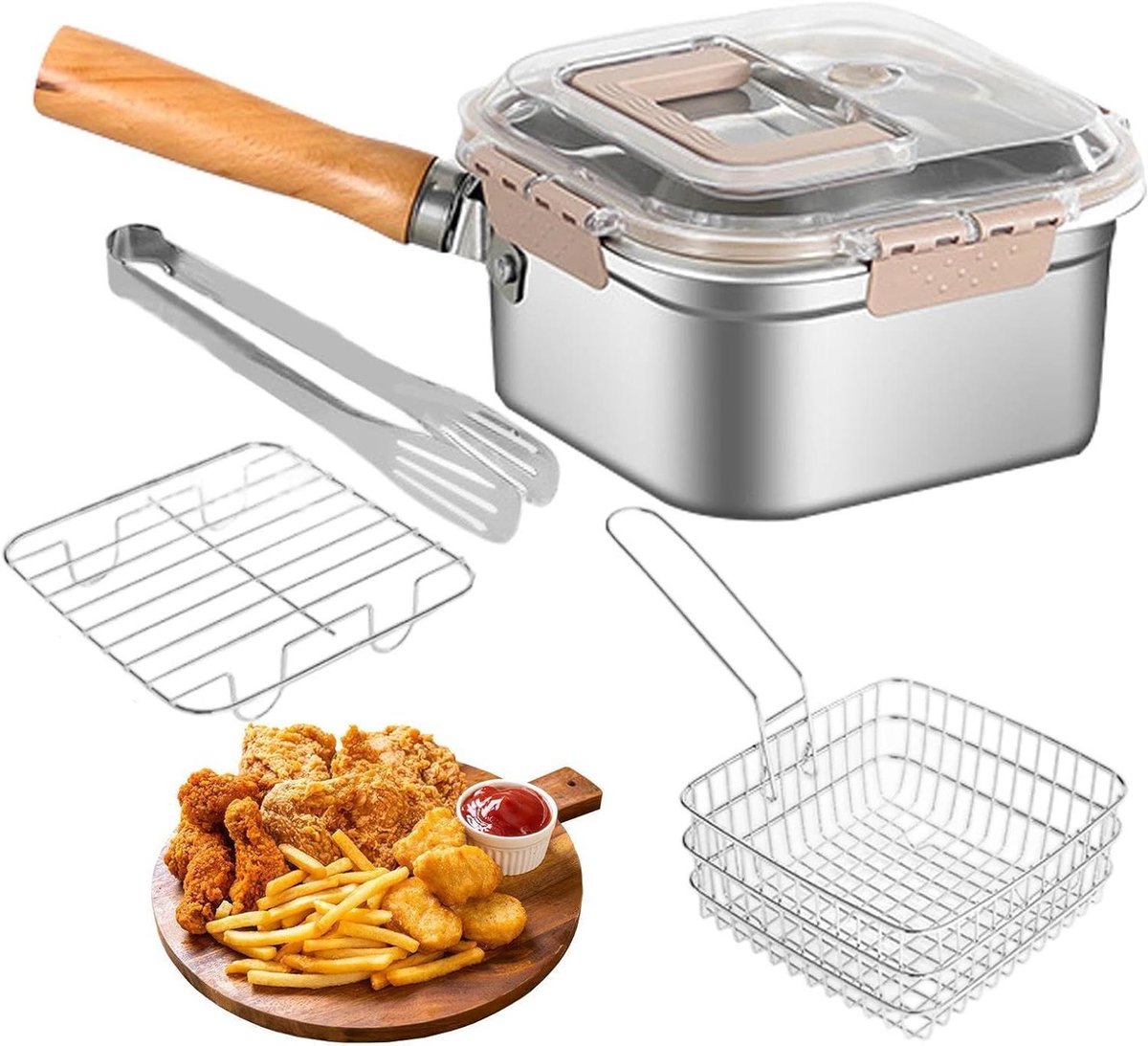 Diepe friteuse set - Draagbare pan - Buiten koken - Inklapbaar handvat - 203 cm - Zilver