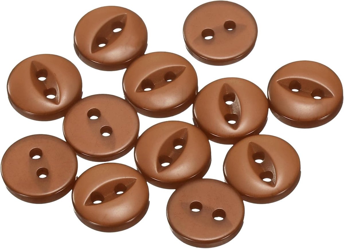 Knopen, 10 mm, hars buttons om aan te naaien, 2 gaten, ronde knutselknopen voor kleding, beddengoed, broeken, hemden, blouses, jurken, rok, handwerk, zelf maken, bruin