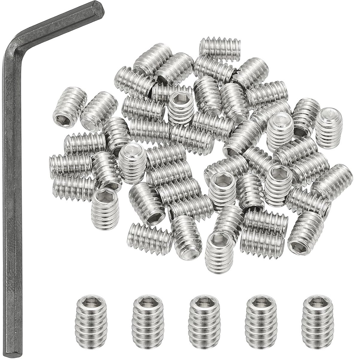1/4-20 x 3/8 inch binnenzeskantschroeven, 50 stuks puntschroeven, beker met sleutel