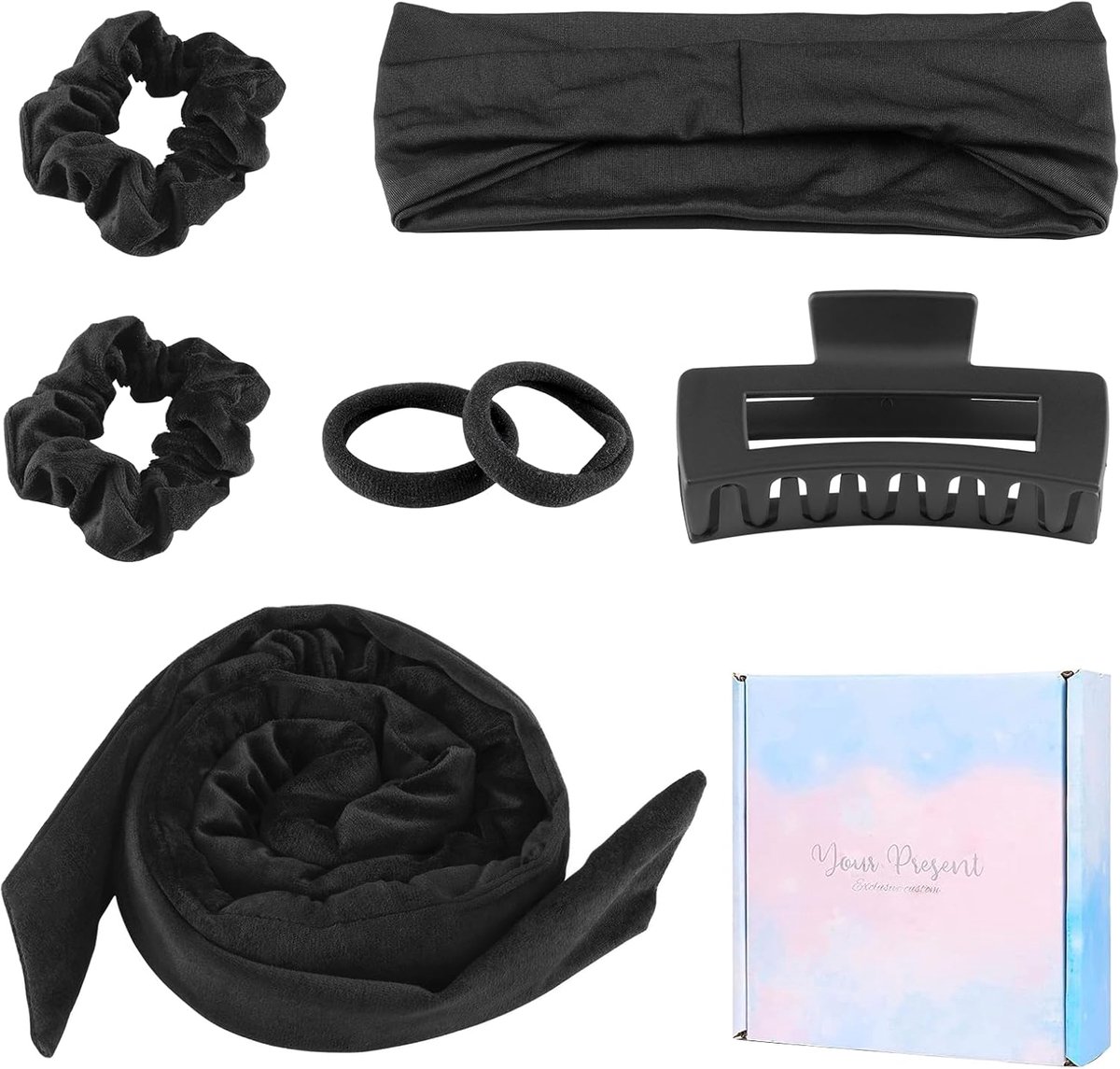 Krulspeldenset, haarrollers, grote krullen, zonder hitte, zijden haarkrullers met haarelastiekjes, haarclip, scrunchie