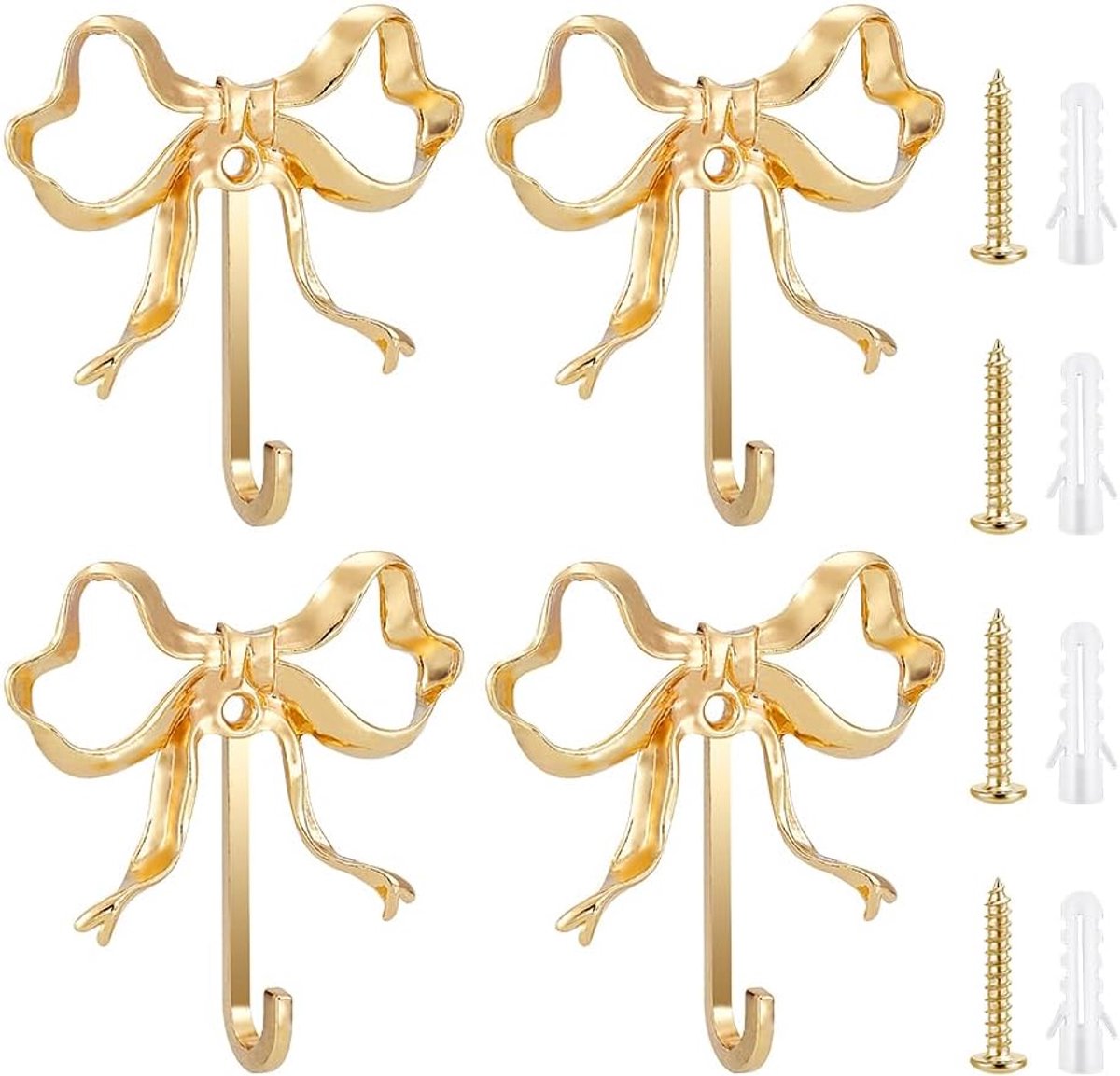 4 stuks booghaken voor muur, 6 x 6 cm gouden kapstokhaak muurbevestiging portemonnee hanger boog kamer decor haken voor jassen woonkamer badkamer slaapkamer douchegordijn
