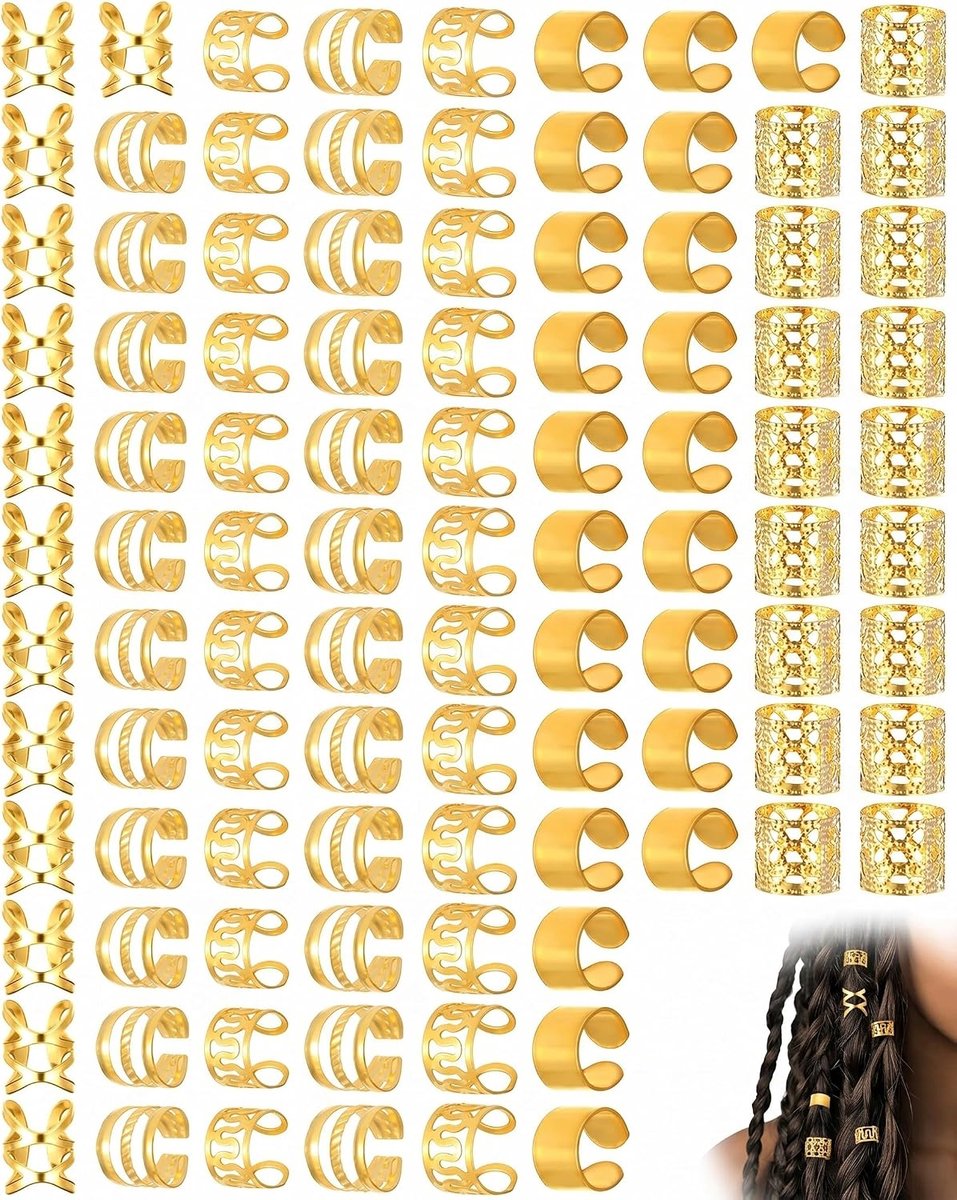 80 stuks haaraccessoires, dreadlocks, ringen voor vlechten, haaraccessoires voor festivals (goud)