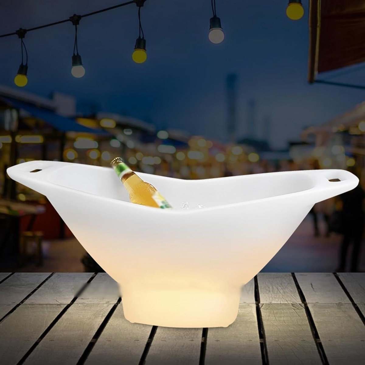 Led IJsemmer - Koelemmer Wijn - Feestelijke Sfeer - Oplaadbaar Afstandsbediening - 4 Liter - Melkwit