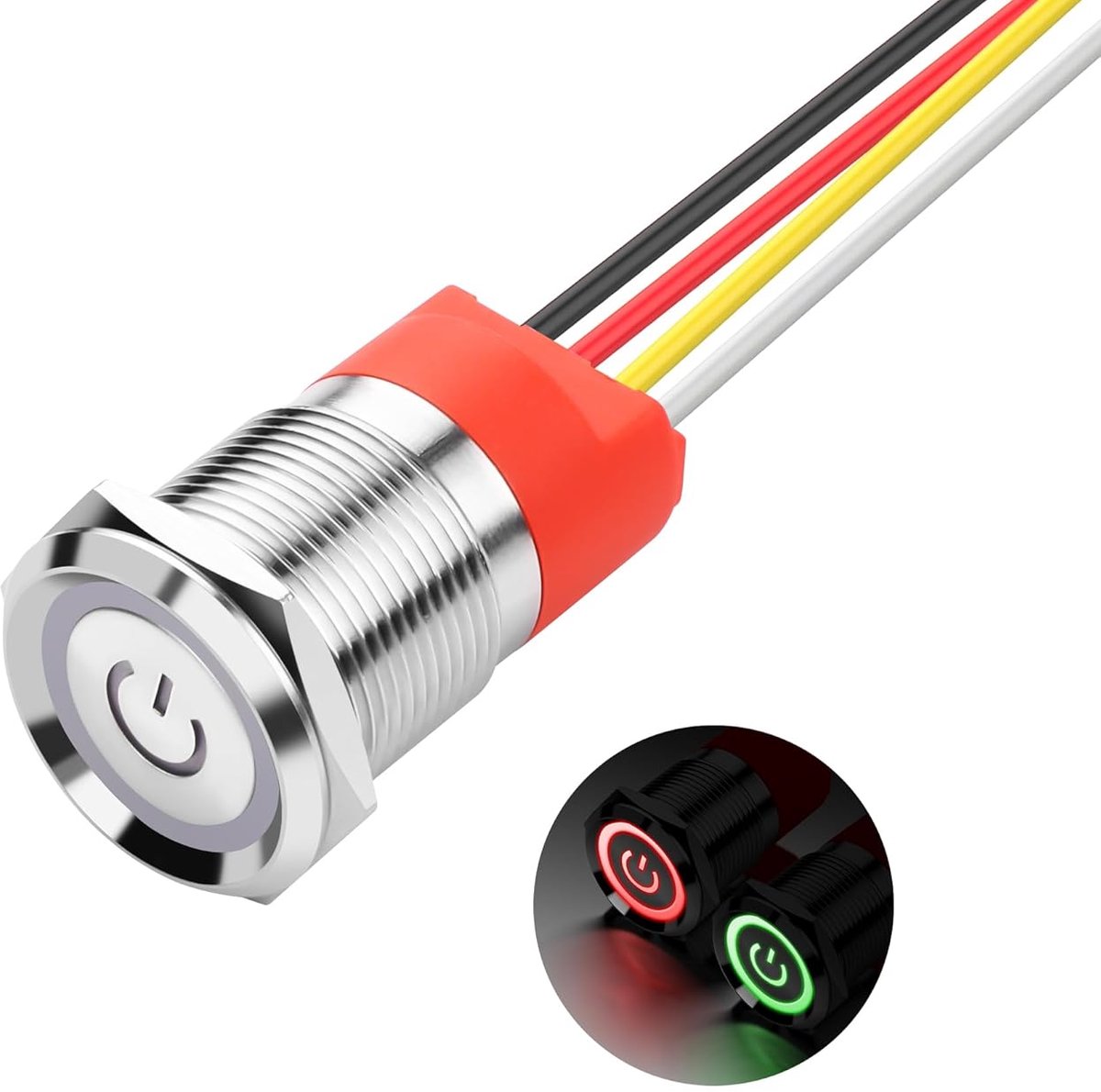 19 mm aanraakschakelaar, 0,74 inch led, latching-schakelaar, DC 6 V tot 36 V, IP67 waterdichte metalen momentary-touch-knop voor 3/4"-boorgat
