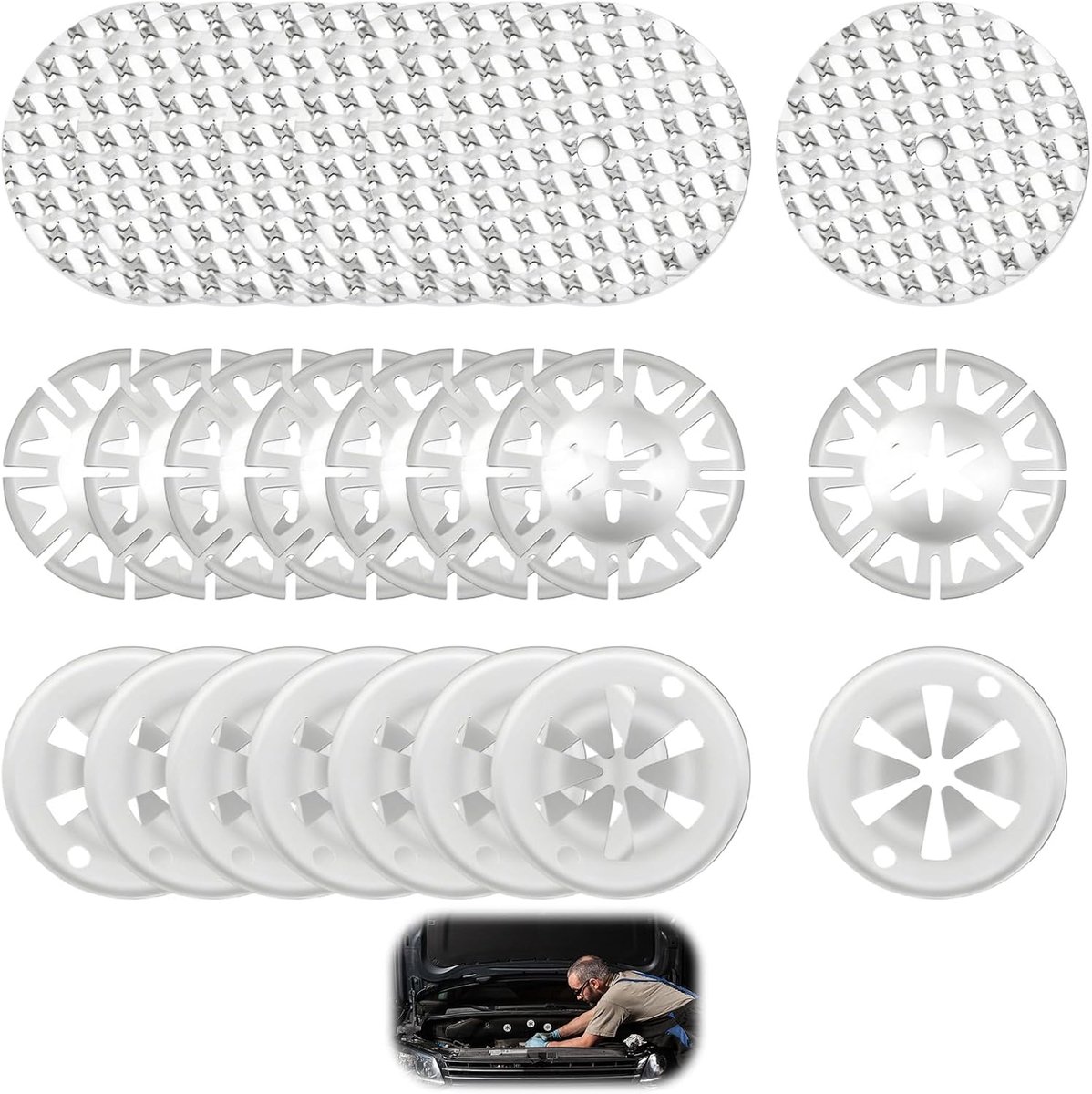 24 stuks hittebeschermingsplaten reparatieset voor auto, 53 mm hittebescherming, klemschijven, metalen Star Lock bevestiging, hitteplaat, compatibel met N90335004 6715468