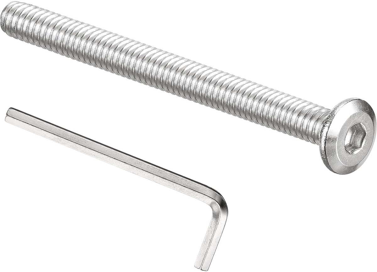 1/4-20 x 7 inch platte kopschroef met binnenzeskantkop, 10 stuks 304 roestvrij staal 18-8 meubelschroeven met inbussleutel voor bedreparaties, zilver