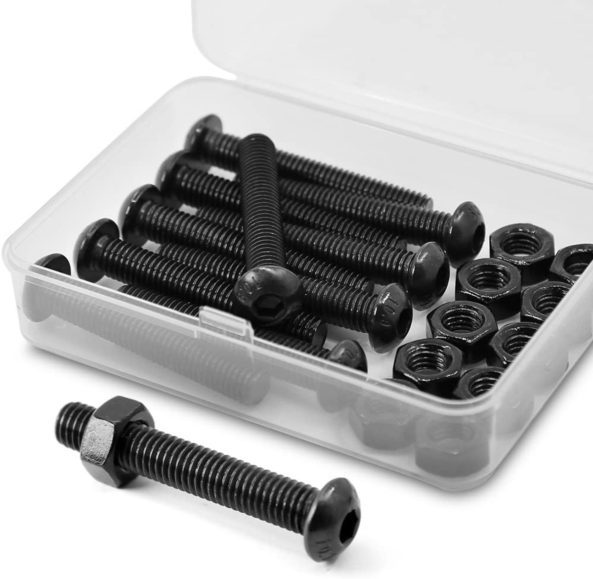 (10 set) M8 x 40 mm lenskopschroeven met binnenzeskant en moeren volledige schroefdraad van koolstofstaal 10,9 (zwart)