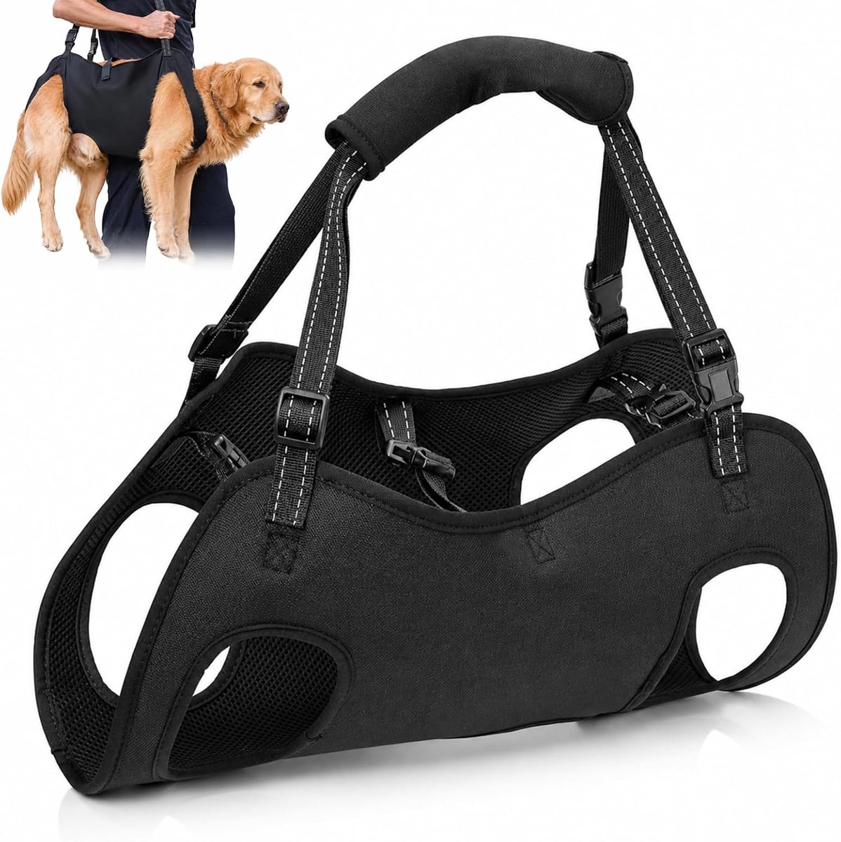 Draaghulp voor honden, groot, hondendraaghulp, draagharnas hond, artrose, hondentuig voor gewonde of ouderen, operaties en gewrichtsproblemen, verstelbaar en gevoerd (L)