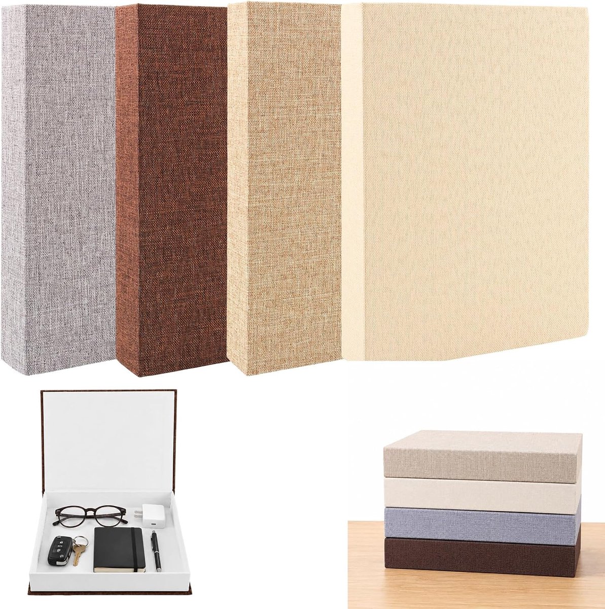 Dozen met magneetsluiting en linnenlook | 4 kleuren, 25 x 18 x 4 cm, magneetsluiting, boekenbox, opslag, plank, salontafel
