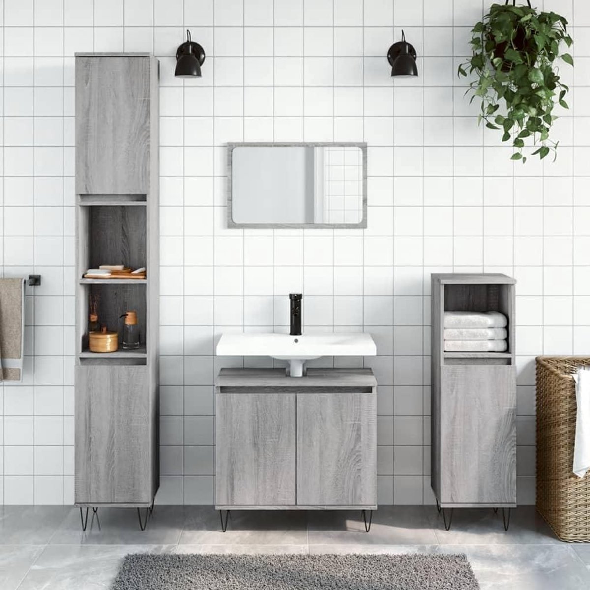 Badkamerkast Set - Opbergkast Meubel - Badkamer Organisatie - Stijlvol Praktisch Design - 104 x 325 cm - Grijs Sonoma