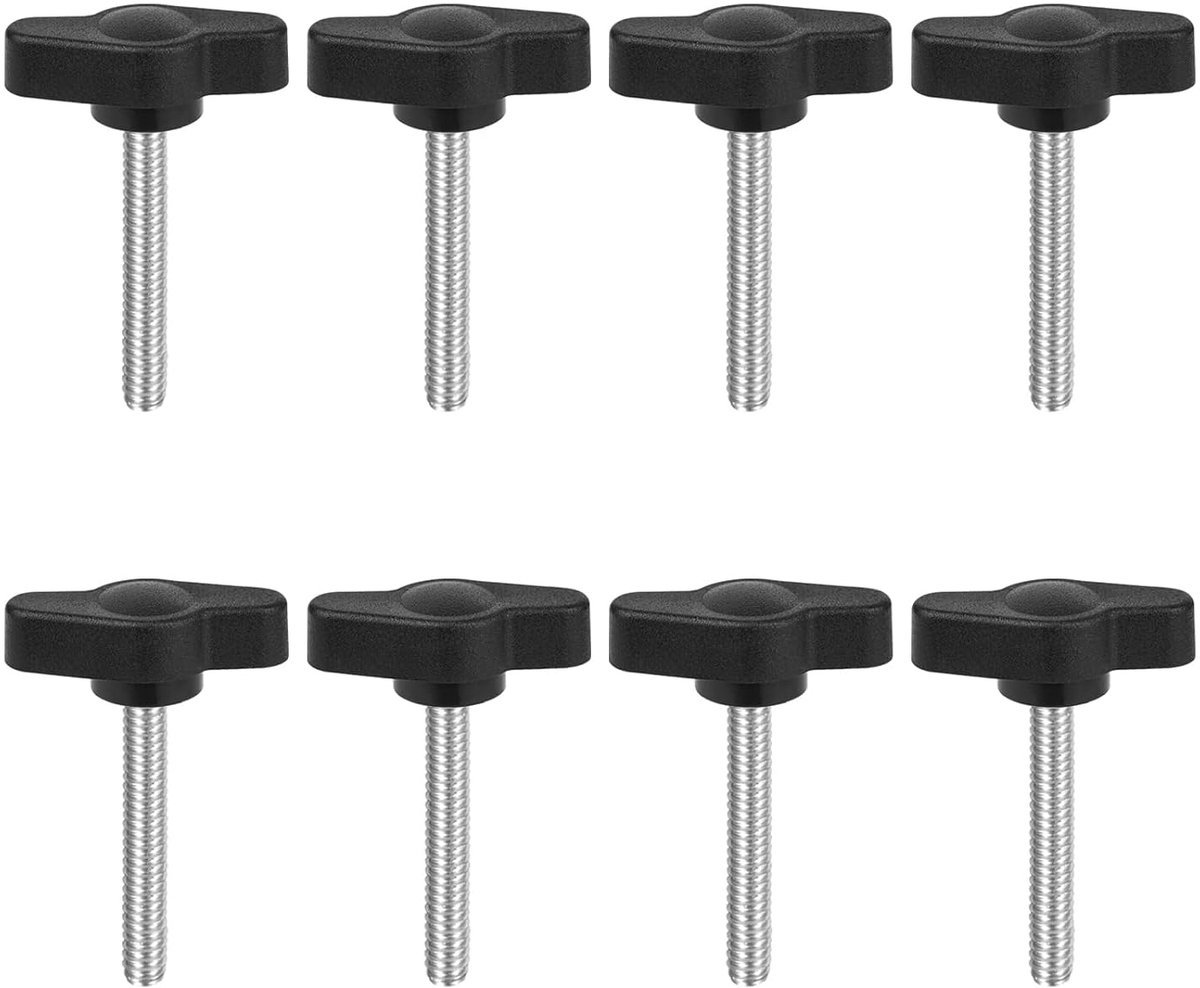 Vleugel knoppen met kartelschroeven, klemschroef knop sterschroef, T-vormige kartelschroeven schroefdraad ster handknop vastzetschroef, zwarte handgreep (8, Zwarte, M4*35mm)