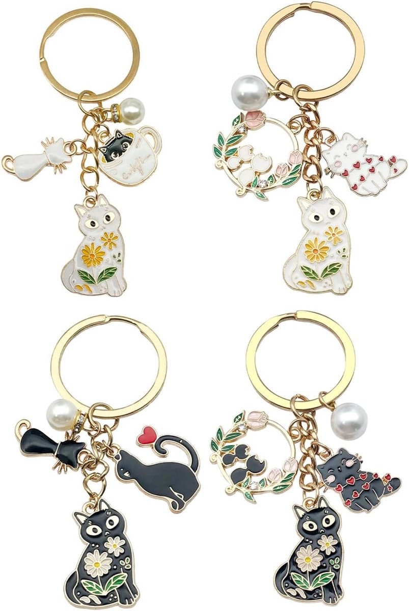 4 Stks Aluminium Kitty Hangers, Mini Auto Sleutelhanger Decoratie, Leuke Rugzak Hangers, Geschenken Voor Kattenliefhebbers.