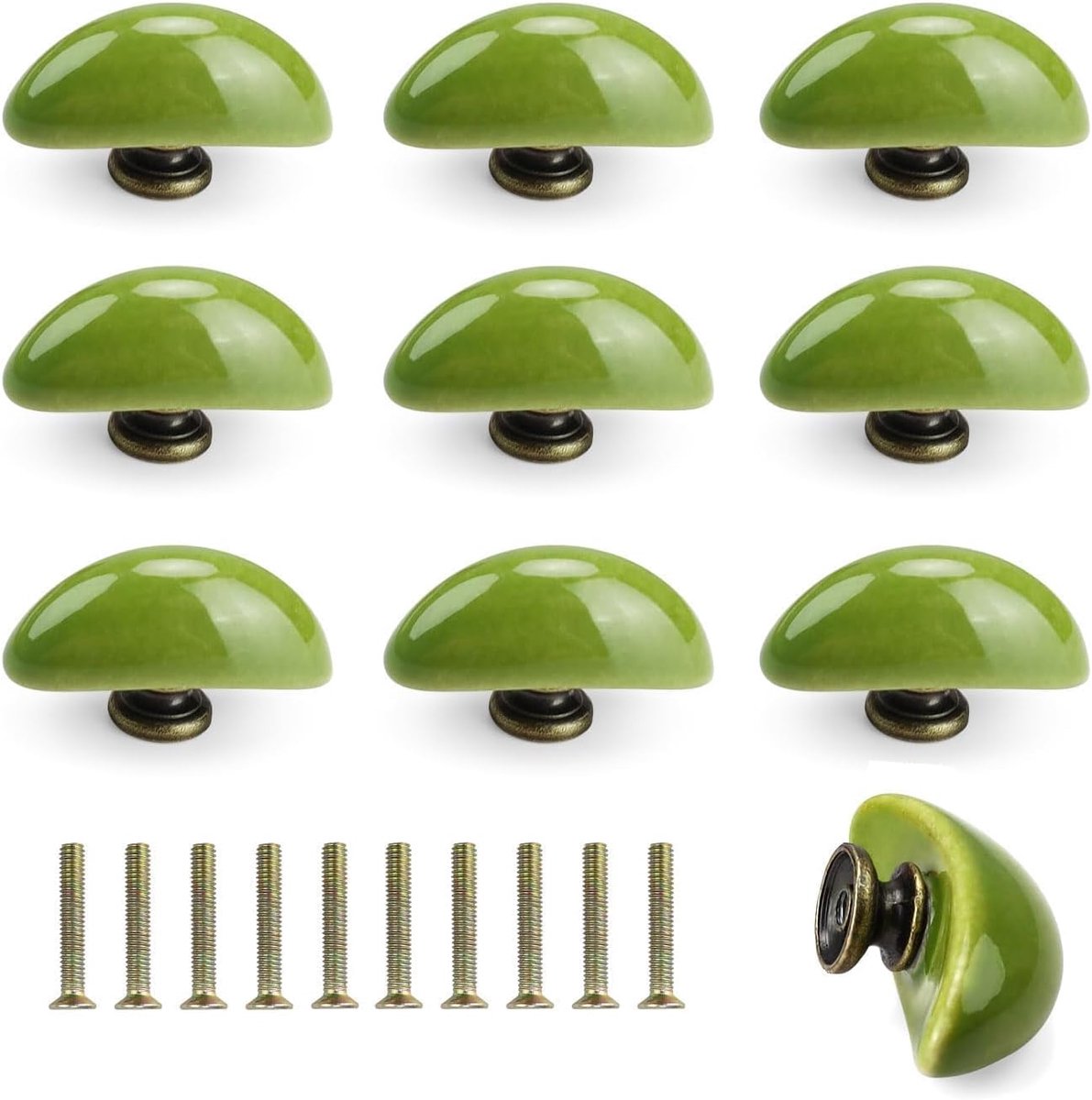 10 stuks Vintage Meubelgrepen Halvemaan – Keramische Groene Kastknoppen, Ladegrepen met Schroeven voor Keuken, Dressoir & Woonkamer