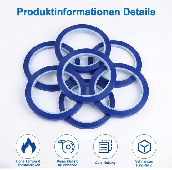 Plakband, 6 rollen sublimatietape, 10 mm x 33 m, blauw, sublimatietape, isolatietape zonder resten voor printplaten en 3D elektronische print — afbeelding 4
