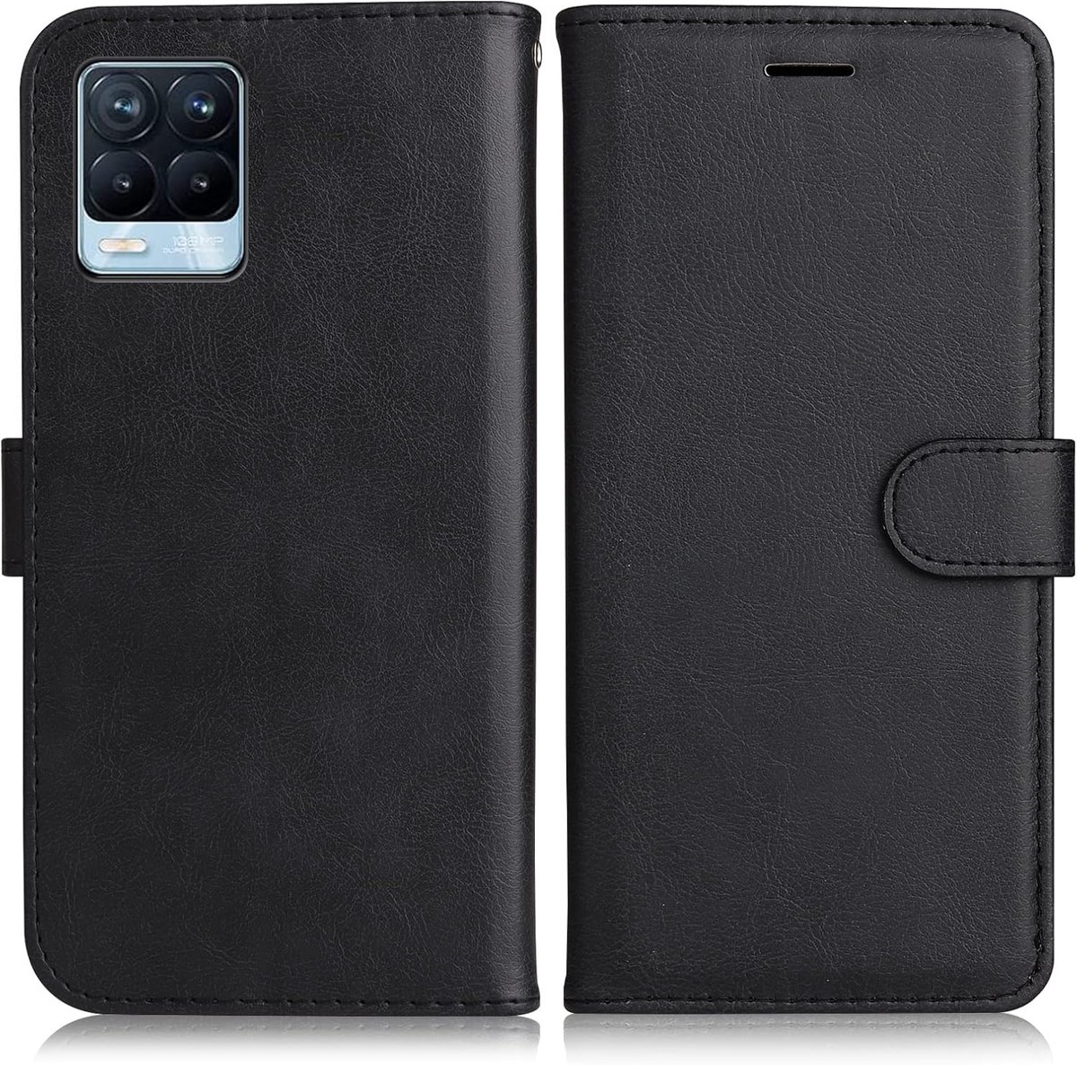 Hoesje voor OPPO Realme 8 4G / Realme 8 Pro, Magnetisch PU-Lederen Hoesje met Kaartsleuven Kickstand, Portemonnee Hoesje voor OPPO Realme 8 4G / Realme 8 Pro, Zwart