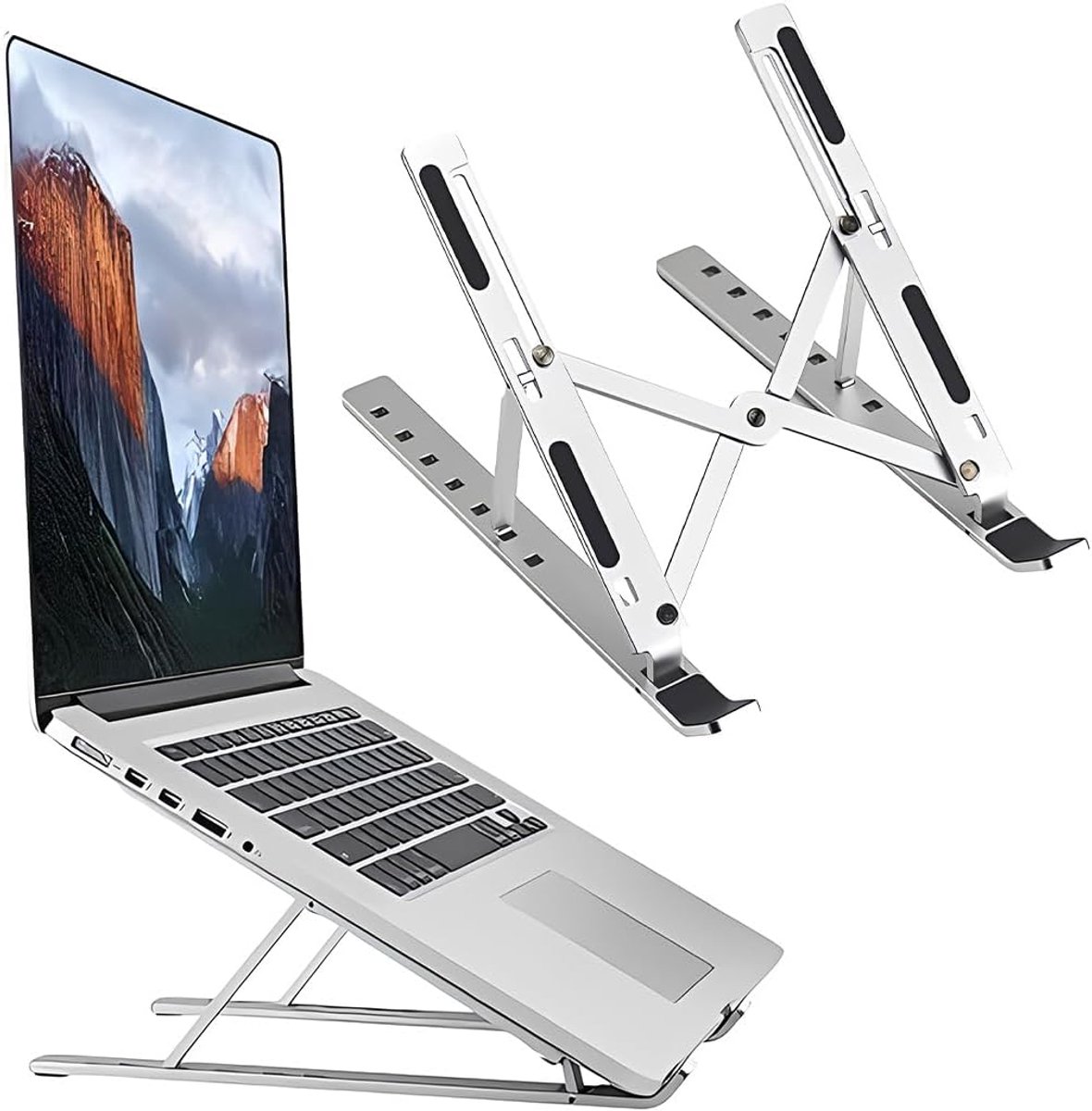 1 x laptopstandaard met 6 verstelbare hoeken, voor laptops van 10-15,6 inch, zilver, afmetingen 39,6 cm (15,6 inch)