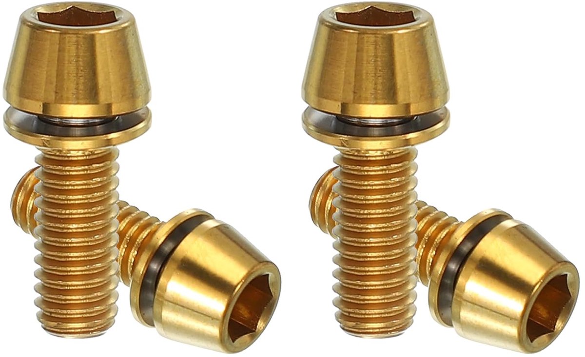 Fietsstang van titanium, M6 x 16 mm, 4 stuks bouten met conische kop, zeskant, mountainbike-schroeven met reserveschijf voor fietsonderdelen, goudkleurig