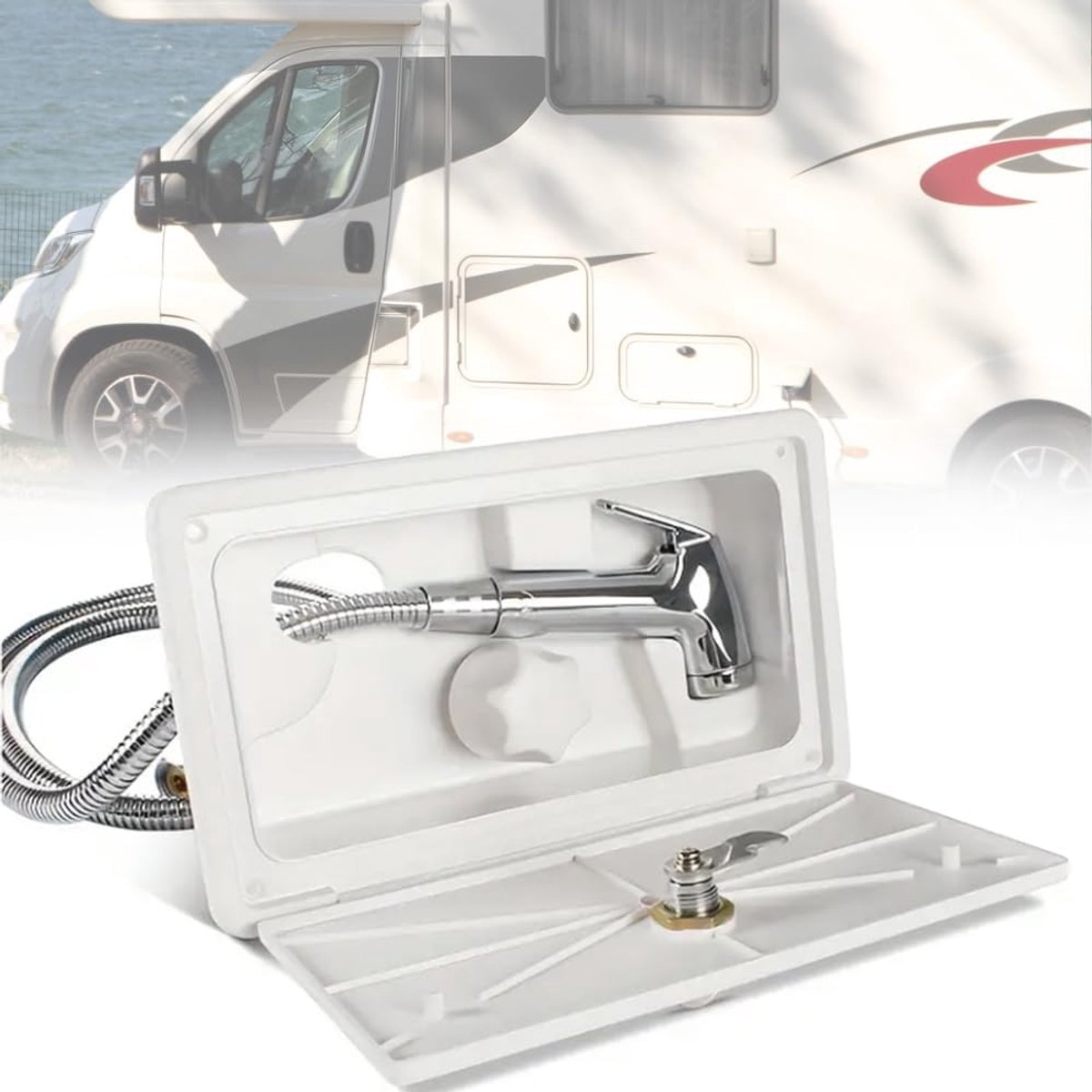 Exterieur Douchebox Kit - Buiten Douchekraan Behuizing met Slot en Sleutel voor RV, Campers, 5e Wielen, Caravan, Aanhangwagen (Wit)