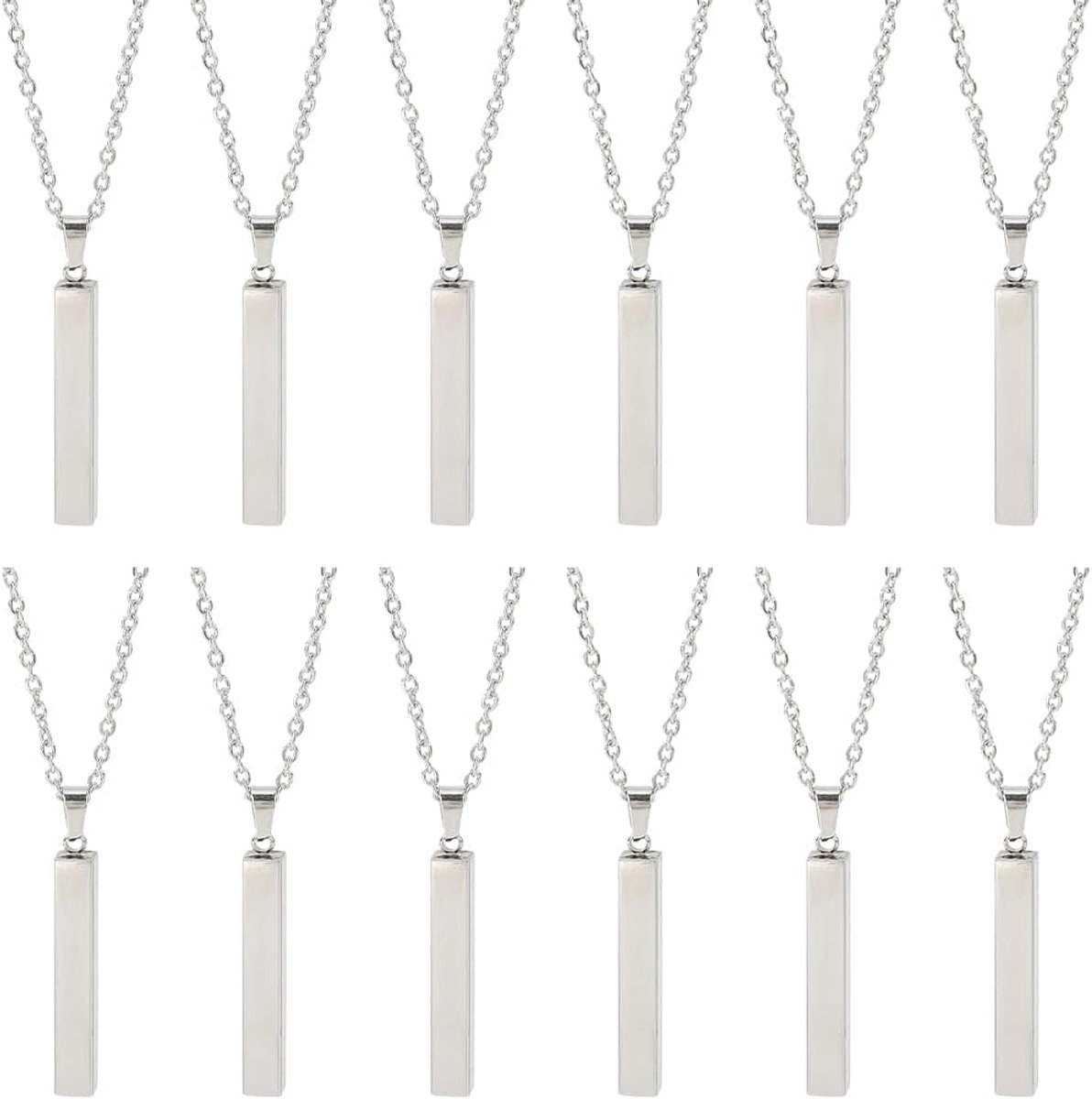 1 Doos 12 Pack 20 Inch/50cm Roestvrij Staal Graveren Ketting Blanks Metalen Stempelen Kettingen Bulk Zilver Graveerbare Rechthoekige Stempelen Bar Sieraden voor Vrouwen Mannen DIY Naam