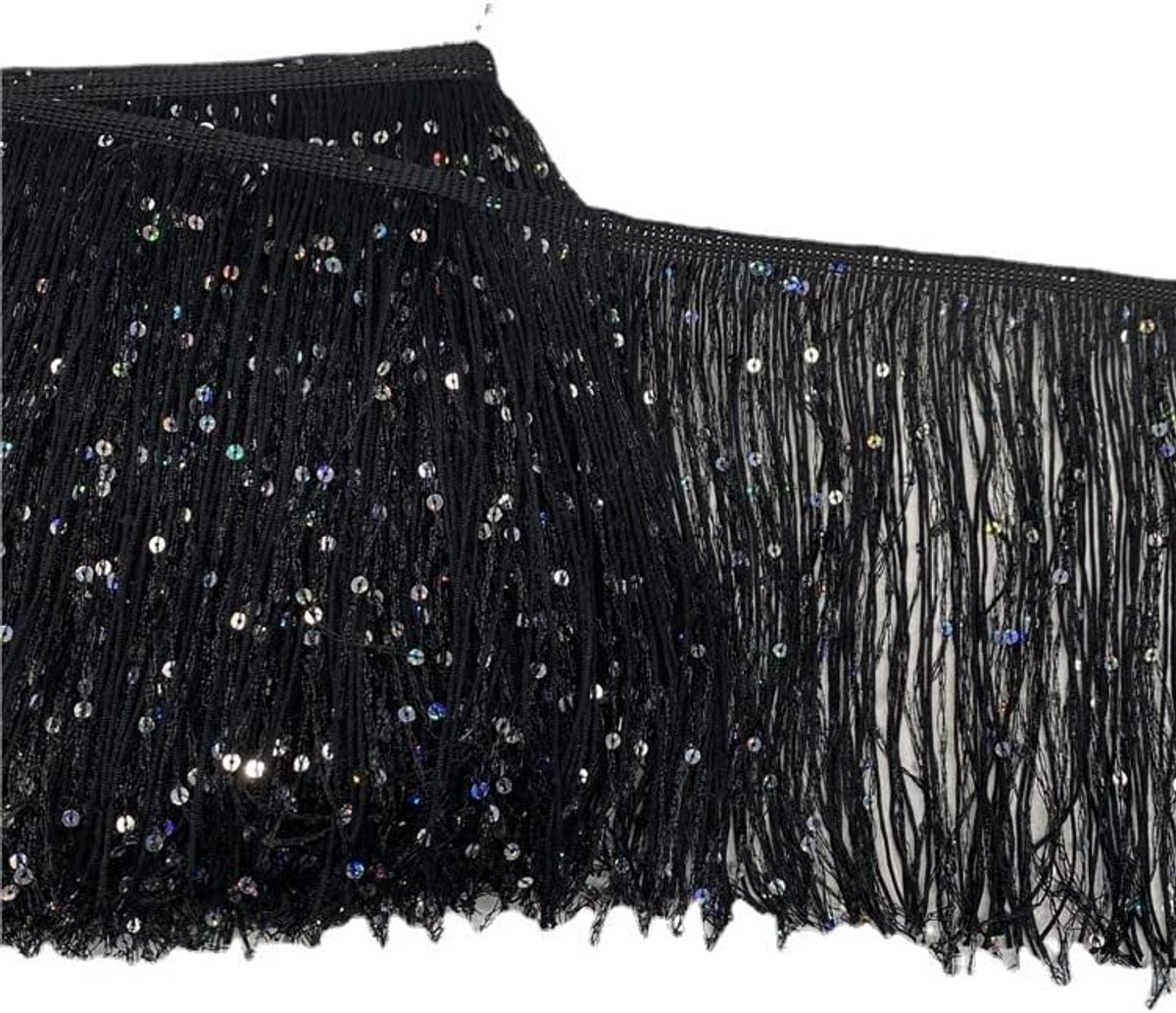 20,3 cm Hoogram Pailletten Chainette Kwastje Fringe Trim van The Yard Garland Dans Kostuum Trimmen Feestdecoratie (5 Yards, Zwart