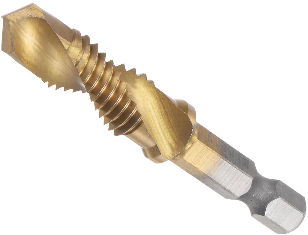 Schroefdraadmaat M10 x 1,5 zeskantschacht 1/4 inch hogesnelheidsstaal titanium gecoat 4341 - (Toepassingen: aluminium roestvrij staal)