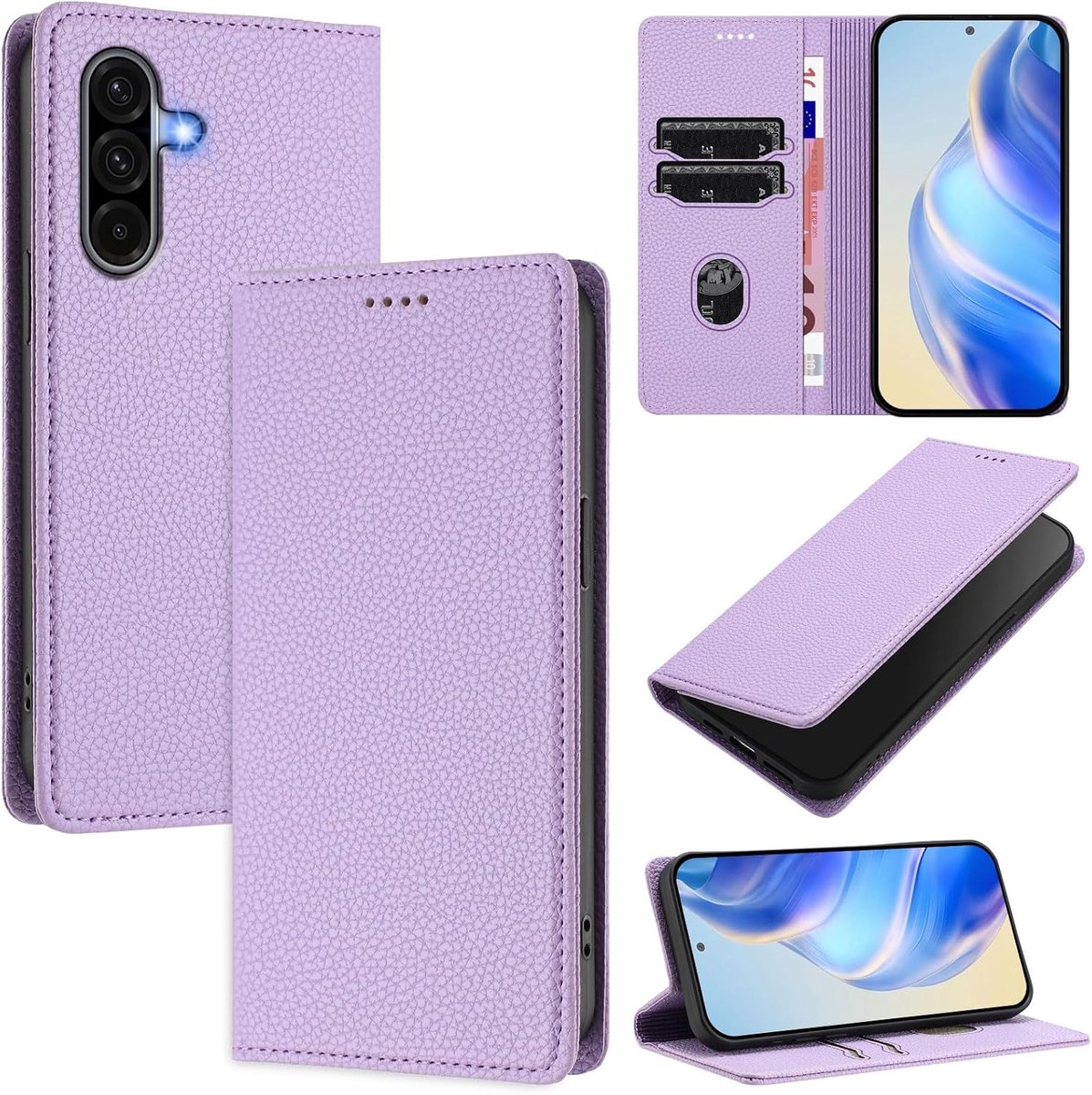 Fliphoesje voor Samsung Galaxy A36 5G, lederen portemonnee-hoes met kaartsleuf, opvouwbare standaard, magnetische beschermhoes - paars