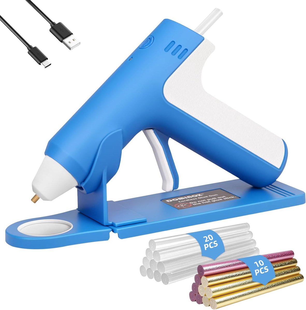 heet lijmpistool met 30 lijmsticks, 25s snel voorverwarmen, 2000mAh Type-C oplaadbaar, Smart-Power-Off, voor kunst, ambacht, doe-het-zelf, thuisreparaties, blauw