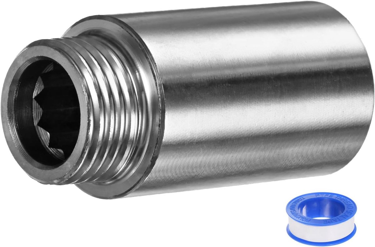 Douchekop verlengarm, roestvrij staal G1/2 mannelijk naar vrouwelijk verlengpijpfitting adapter met PTFE-draad afdichtingstape voor douche/kraan, buisleidingkoppeling 50 mm, 1 stuks