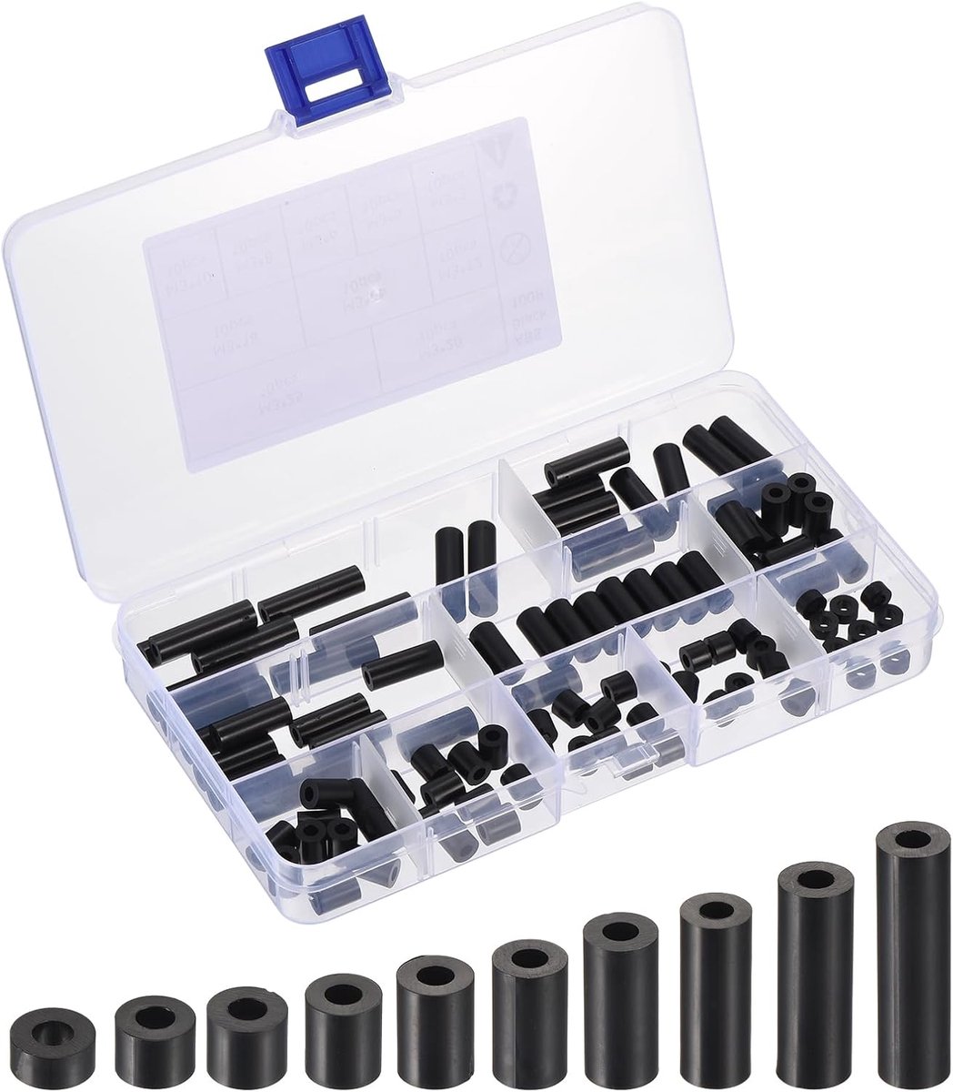 M3 Nylon Spacer-set, 100 stuks niet-schroefdraadspacers van ABS-ronde spacer-afstandhouders voor printplaten, circuits, schakelaars en stopcontacten, zwart