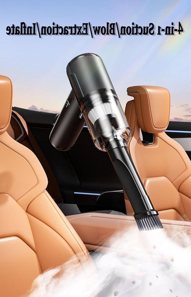 Draadloze Autostofzuiger - Handstofzuiger Krachtig - Auto Interieur Reinigen - 4-in-1 Functionaliteit - Mini Formaat - Zwart