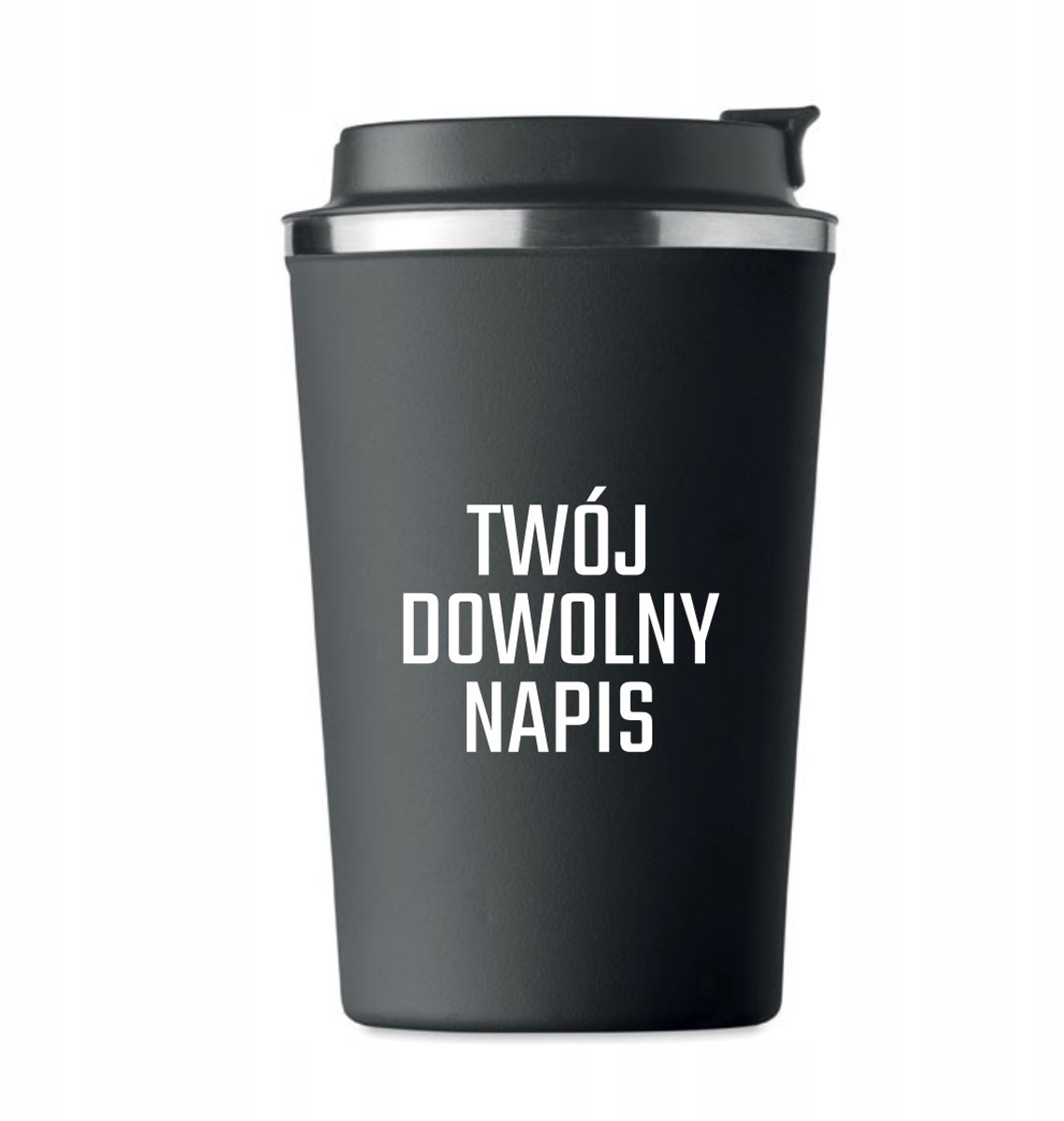 Merkloze zwarte thermosbeker met gepersonaliseerde tekst - 350ml