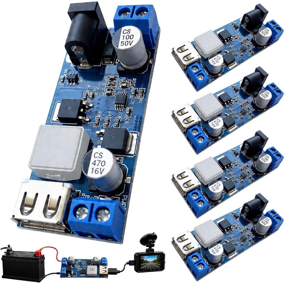 Converter 12 V 5 V DC-DC USB, verlagende module 5,2 V 9-36 V 30 W 6 A, Buck DC converter met USB-A-poort en klemmen, 5 - ShopVlot