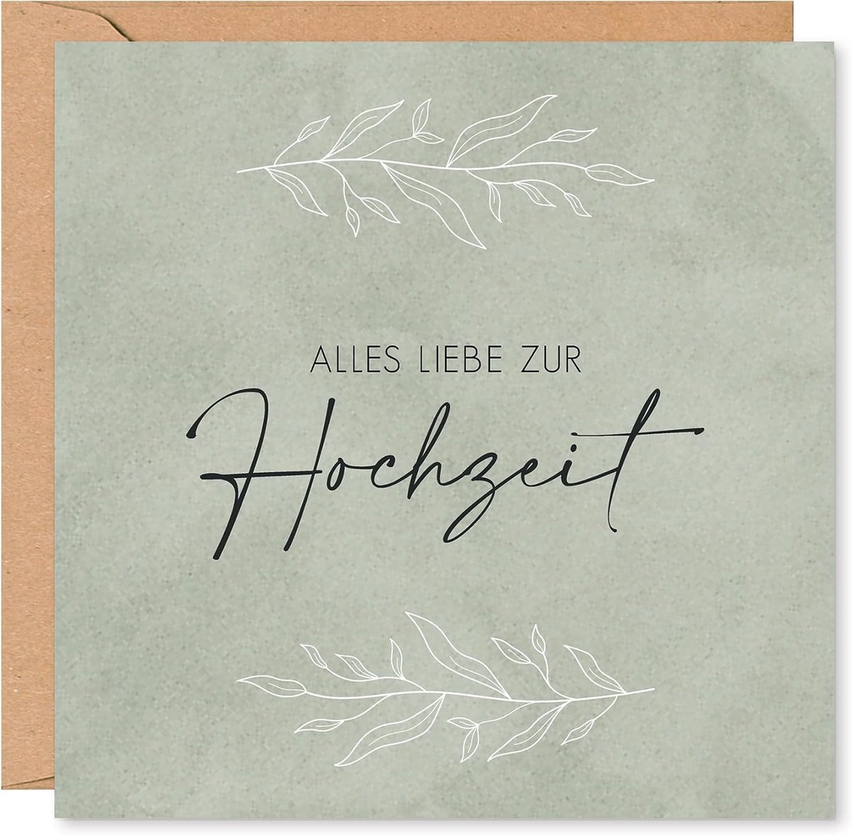 Bruiloftskaart vouwkaart 15 x 15 cm - grafisch motief met bladeren - kraft envelop - ruimte voor persoonlijke boodschap - ShopVlot