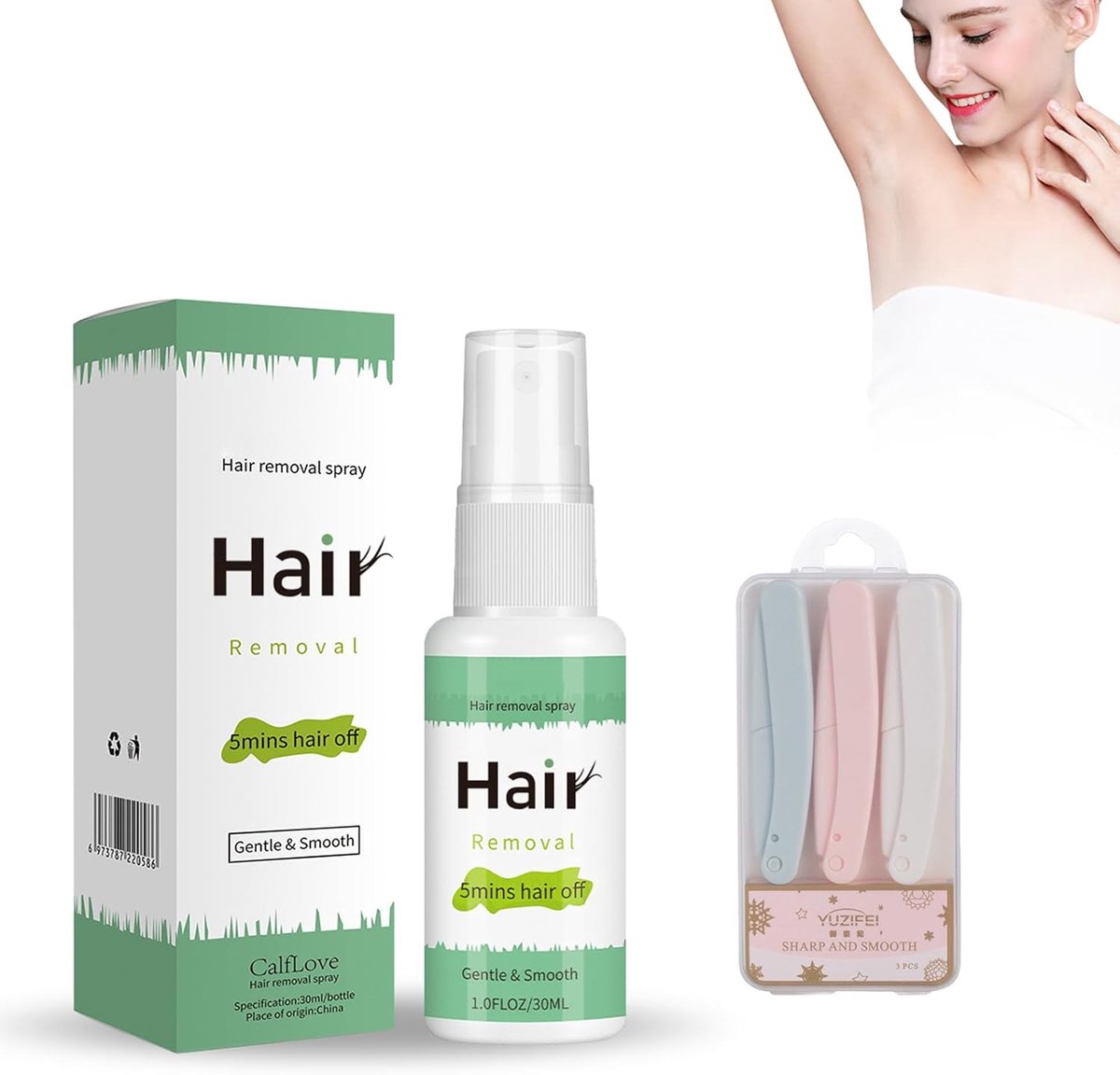 Haarverwijderingsspray 30ml - Verzorgende formule - Voor onderarm en beenhaar - Zacht en comfortabel - ShopVlot