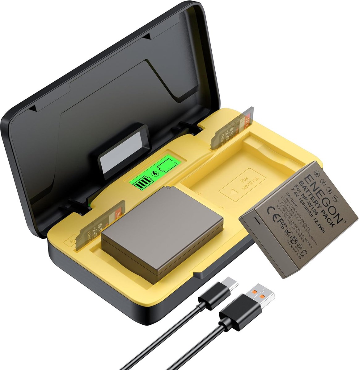 Batterij ENEGON NP-W126S/W126 1680mAh - LCD Snellader - Compatibel met Fujifilm camera's - Altijd klaar voor gebruik - ShopVlot