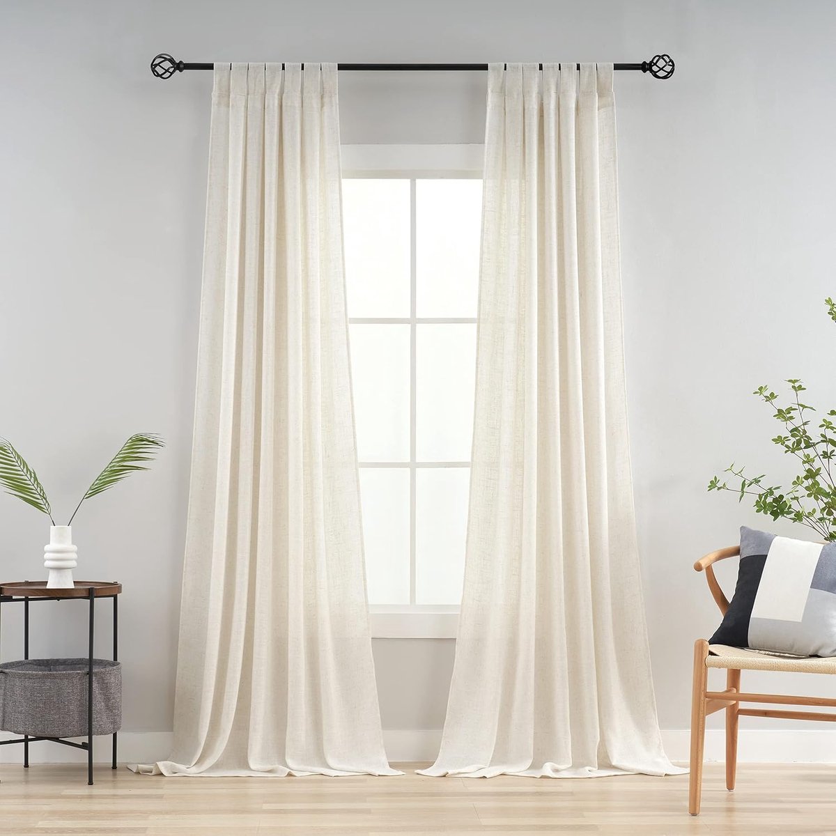 Gordijnen met Lussen Set van 2 - 220x140 cm - Linnenstijl - Laat natuurlijk licht binnen - ShopVlot