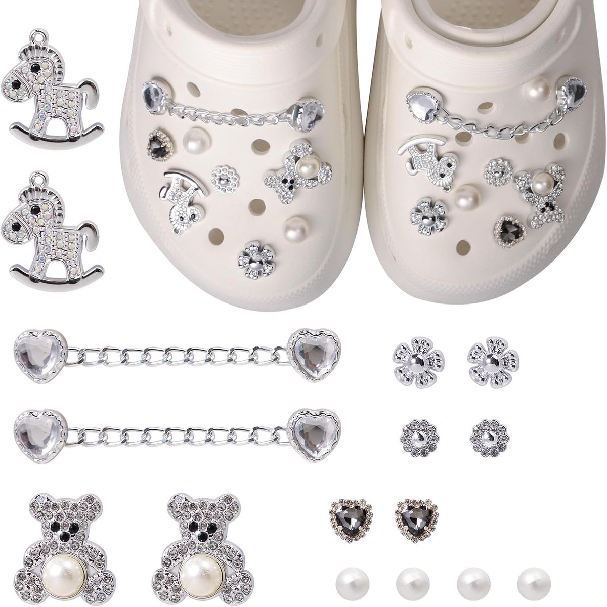 Schoen Charms 16 Stuks - PVC Glitter - Parels Decoratieve Pins - Verander je sneakers - ShopVlot
