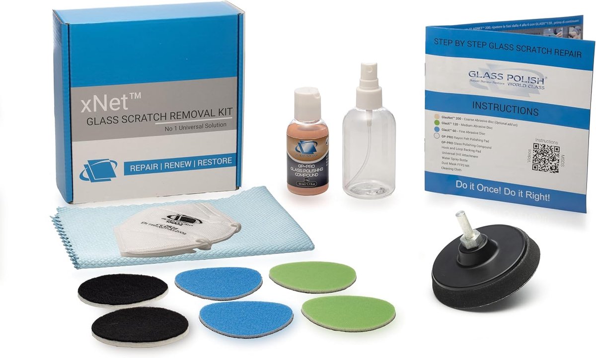 Glaspolish (75mm) Glas Krassen Verwijder Kit - Voor alle glasoppervlakken - Eenvoudig in gebruik met boormachine - ShopVlot