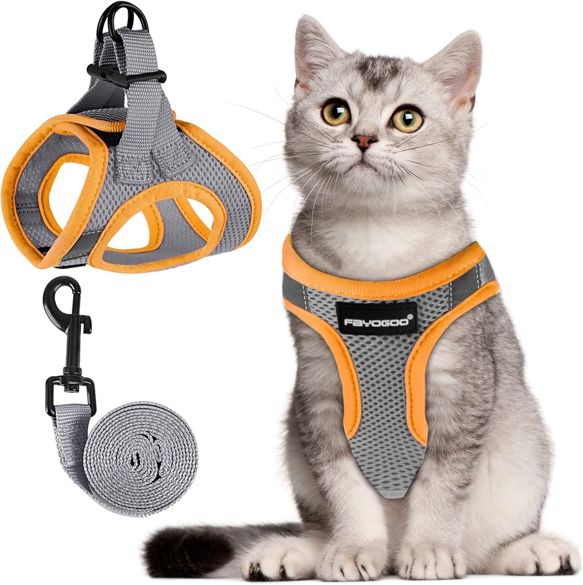 Kattenharnas XL - Grijs - Verstelbaar - Antivlucht en lichtgewicht, ideaal voor kitten - ShopVlot