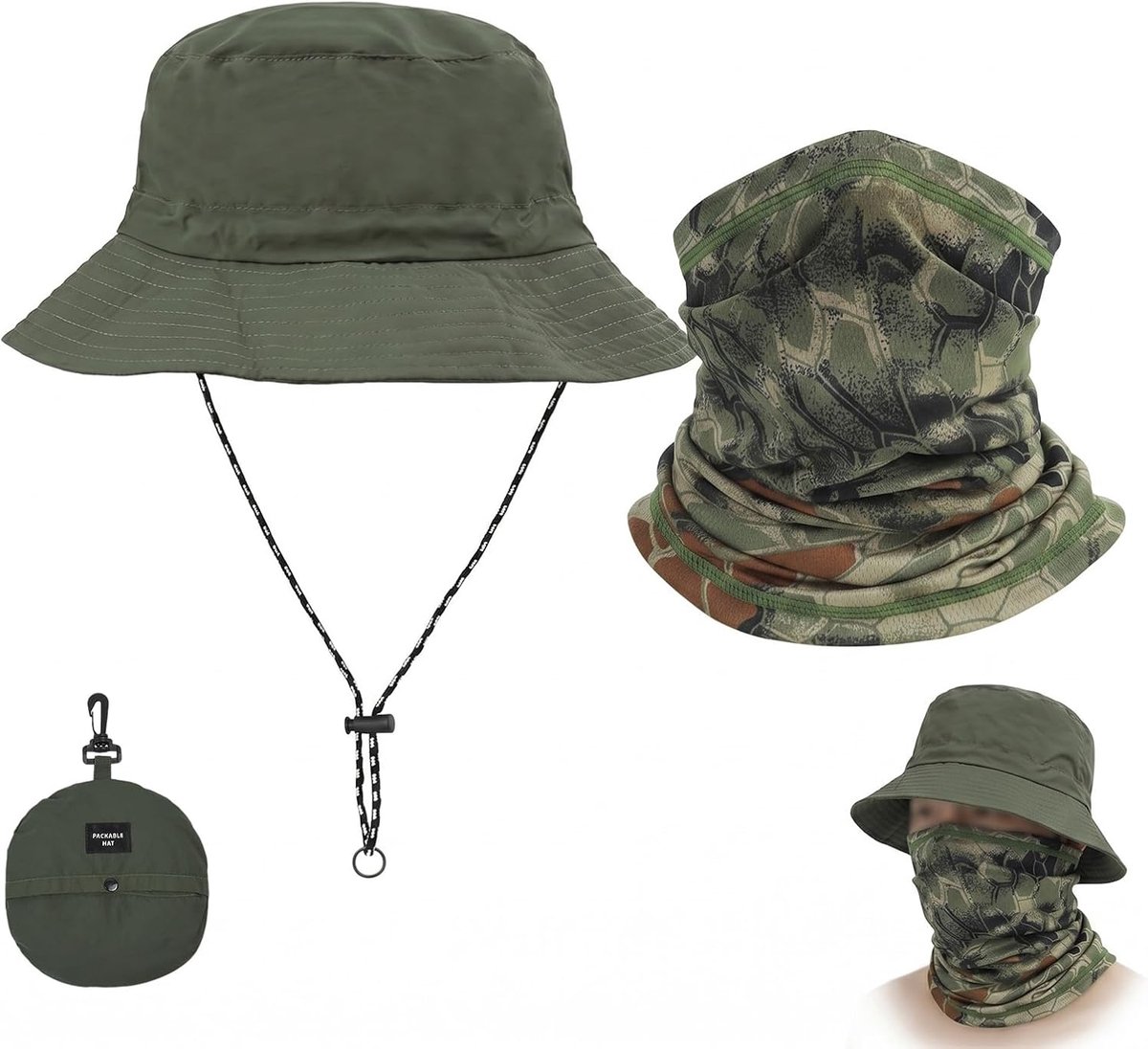 2-delige tactische set - safarihoed heren - camouflage masker - muggenbescherming - ShopVlot