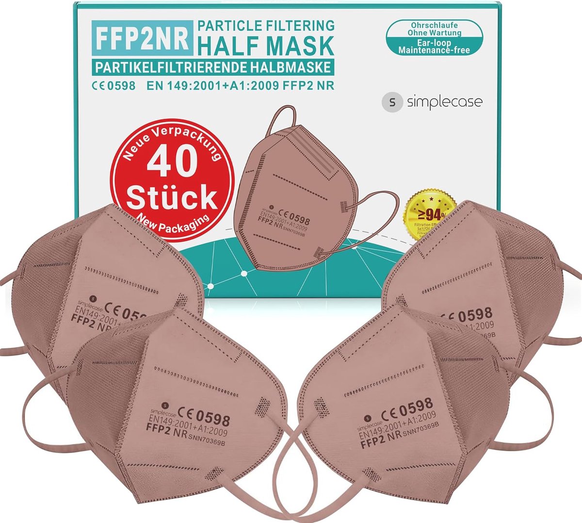FFP2-masker 40 stuks - CE-gecertificeerd - adembeschermingsmasker - beschermt tegen deeltjes - ShopVlot