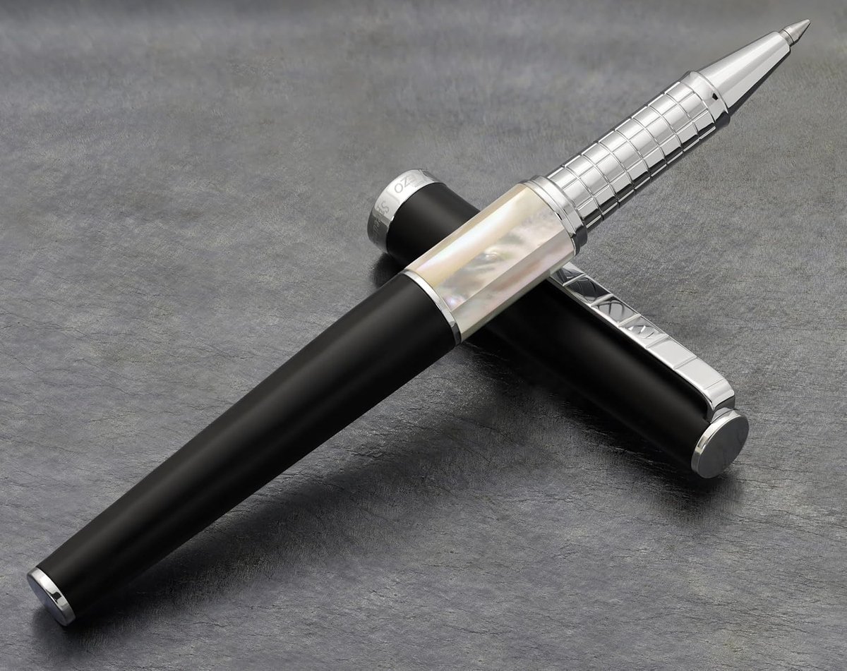 Rollerbal pen - fijne punt 0.6mm - mat zwart met parelmoer - comfortabele grip voor schrijvers - ShopVlot