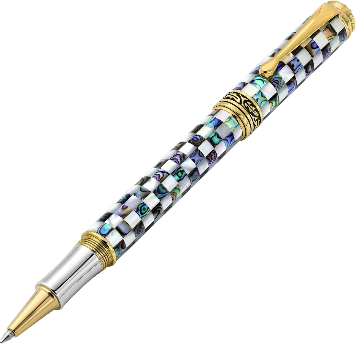 Rollerball pen - fijne punt - oceaanwit parelmoer en iriserende pāua schelp - uniek en luxe schrijfervaring - ShopVlot