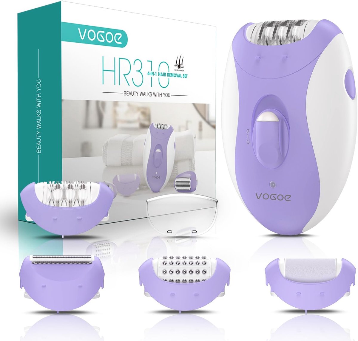 Epilator voor vrouwen - 4-in-1 draadloos - 21 hypoallergene pincetten - pijnloze ontharing voor gezicht en benen - ShopVlot