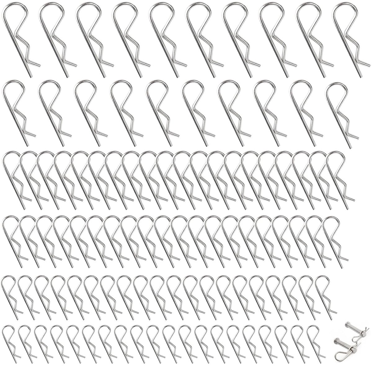 R Clips 100pcs - RVS 304 - 6 verschillende maten - Ideaal voor trekker en grasmaaier - ShopVlot