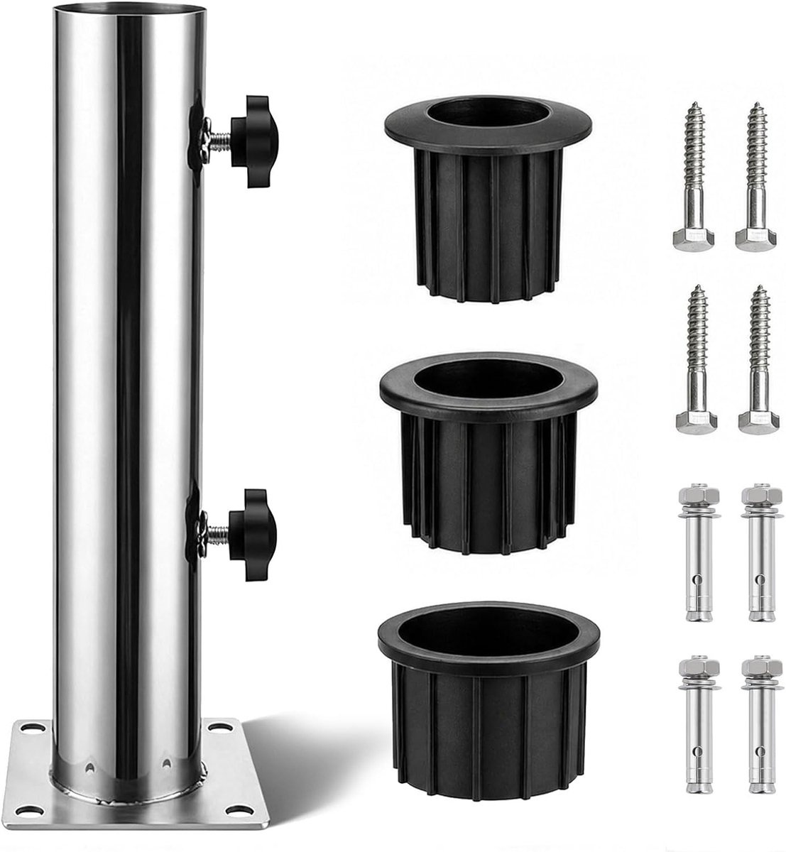 parasolstandaard met 3 pvc-verloopringen - zilver - stabiele houder - ideaal voor tuin en balkon - ShopVlot