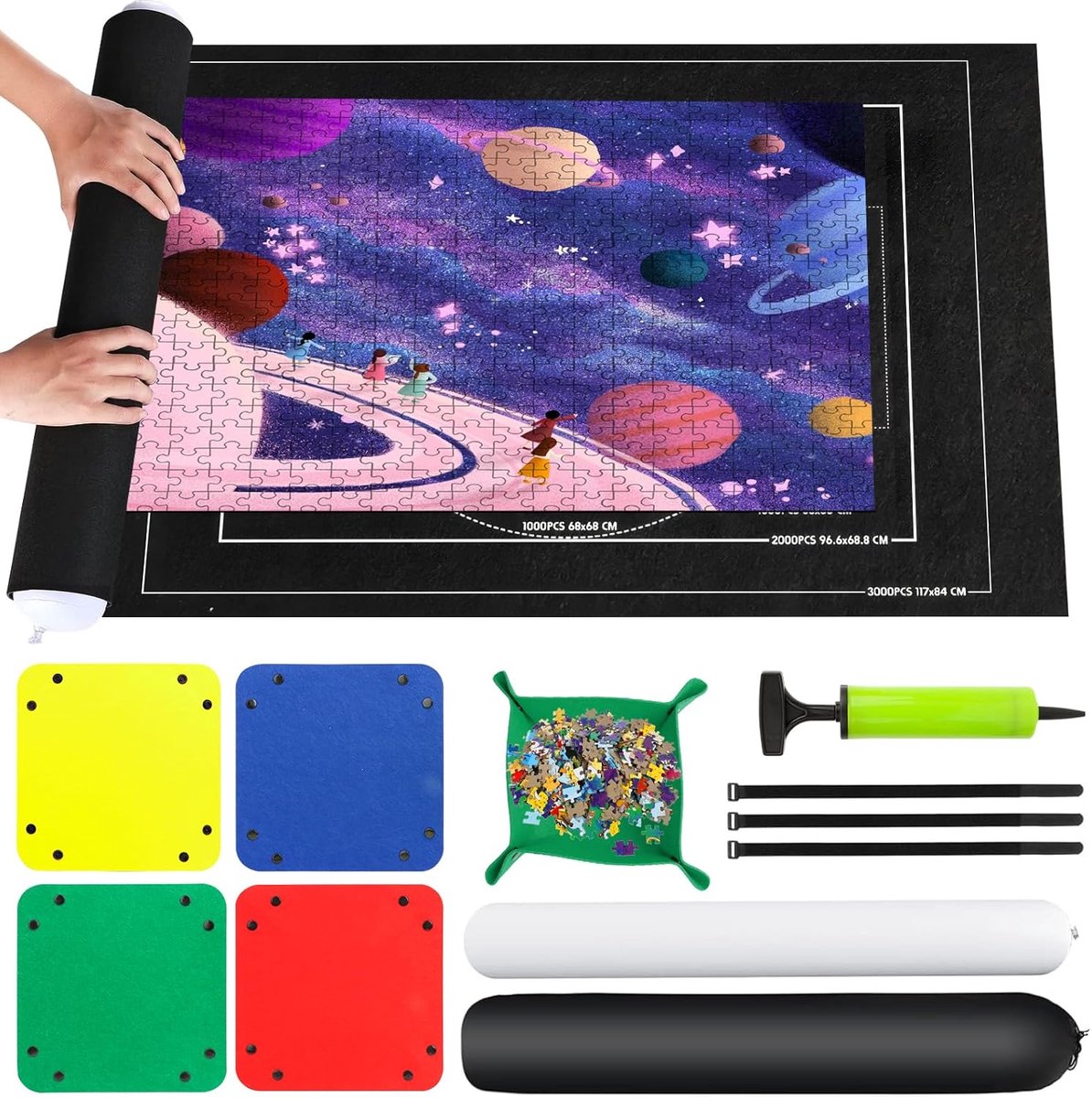 Puzzelmat 100 x 140 cm - Zwart vilt - Inclusief opslagset - Ideaal voor puzzelen - ShopVlot