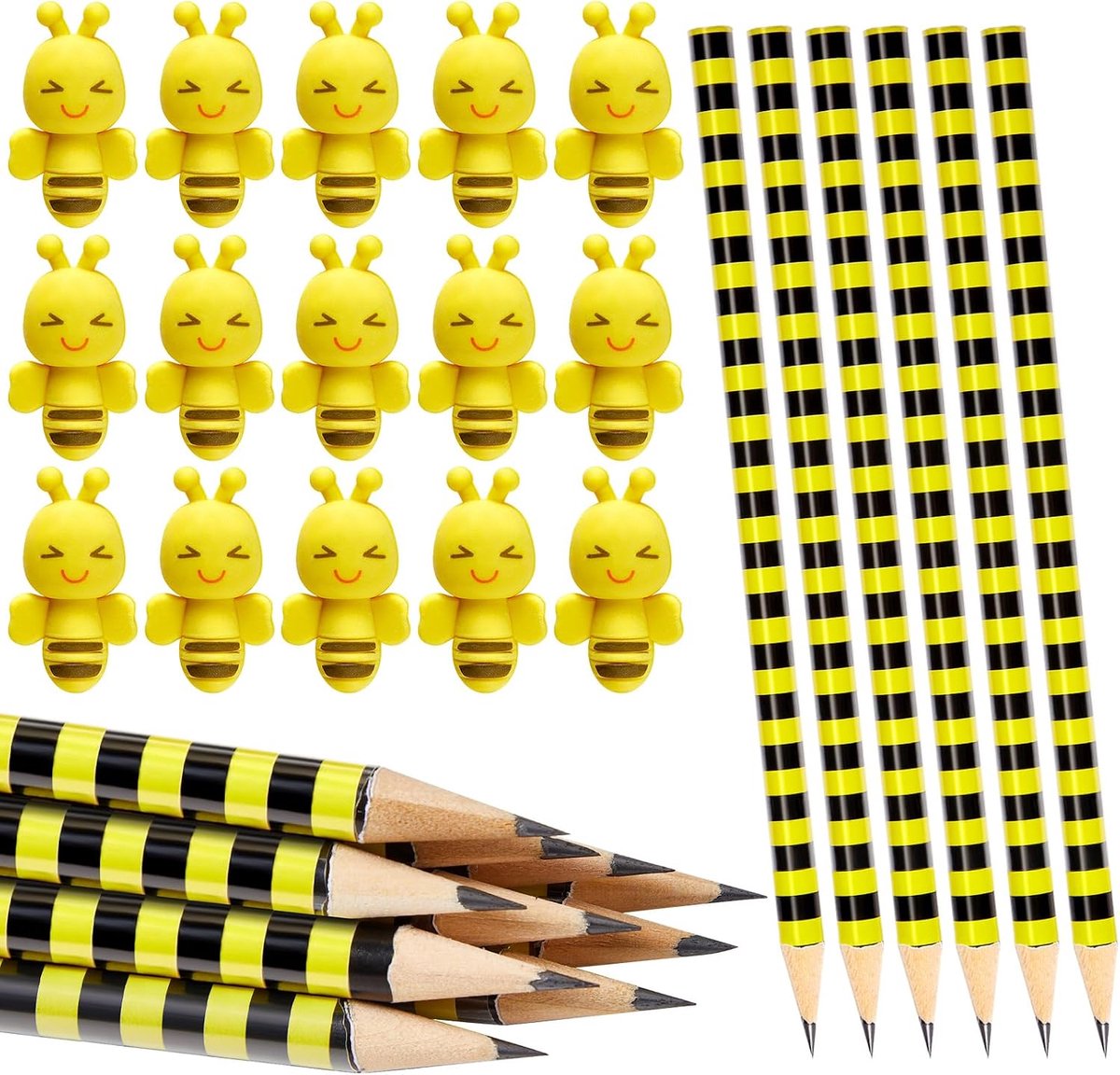 Bureauartikelen set - 12 bijenpotloden en 12 bijenvormige gum - Leuke stationery voor school - ShopVlot